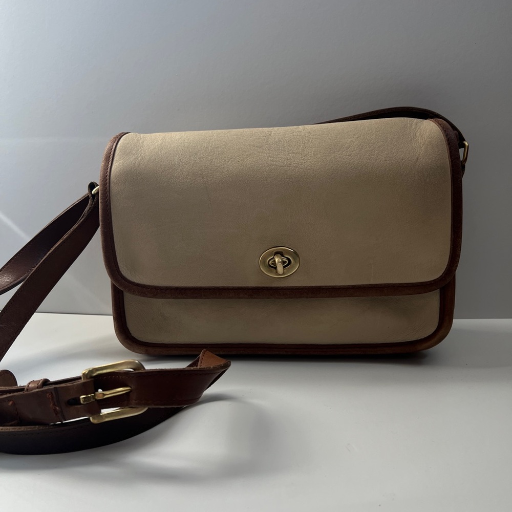 Vintage Coach Spectator Cream and Brown Messenger Bag